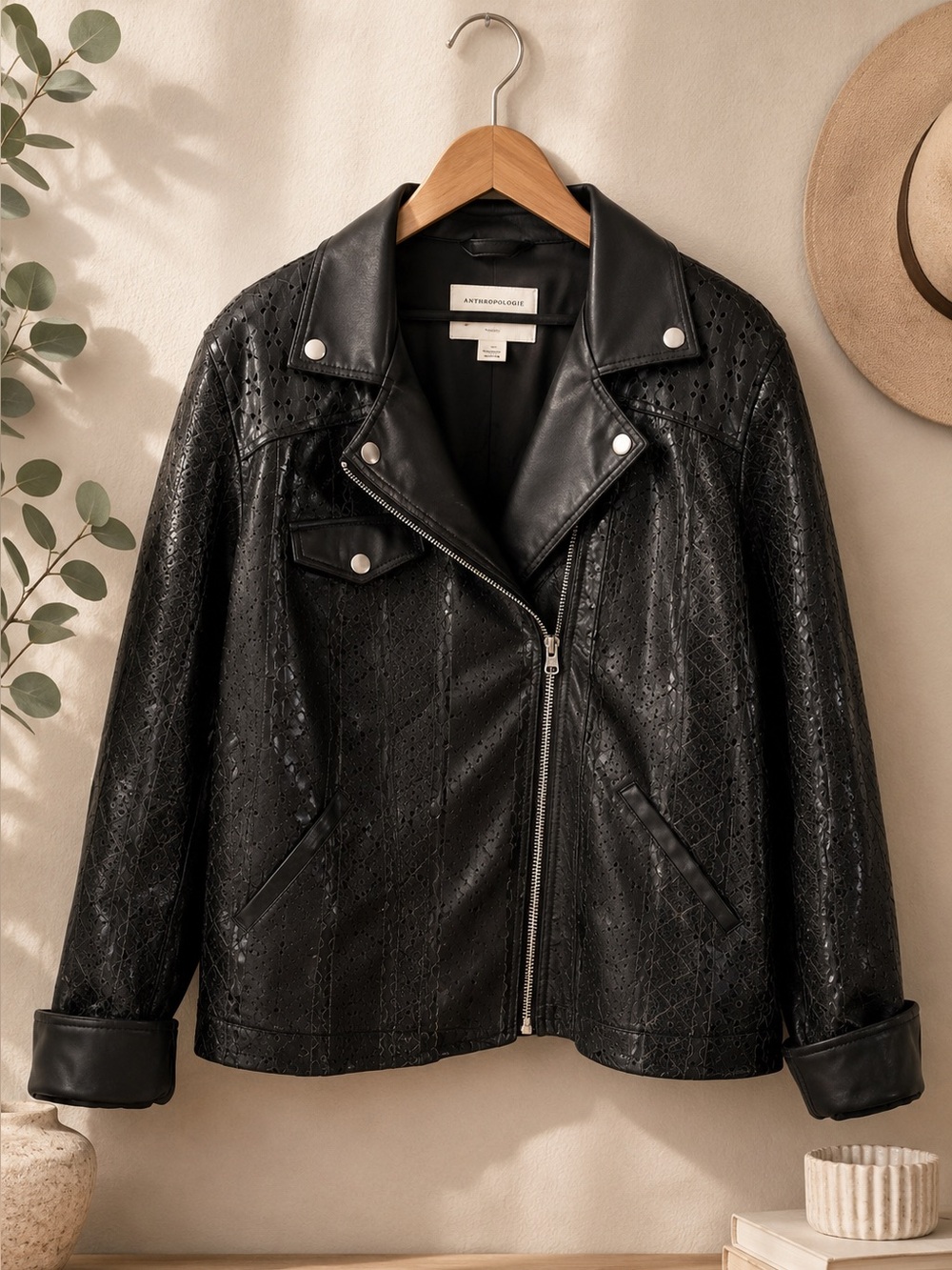 Anthropologie Faux Leather Eyelet Moto Jacket – Size Medium